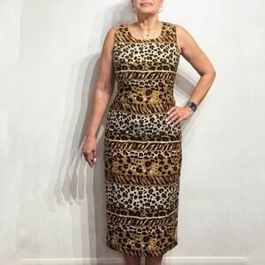 Miss Dorby Brown Animal Print Vintage Midi Dress Sz 10